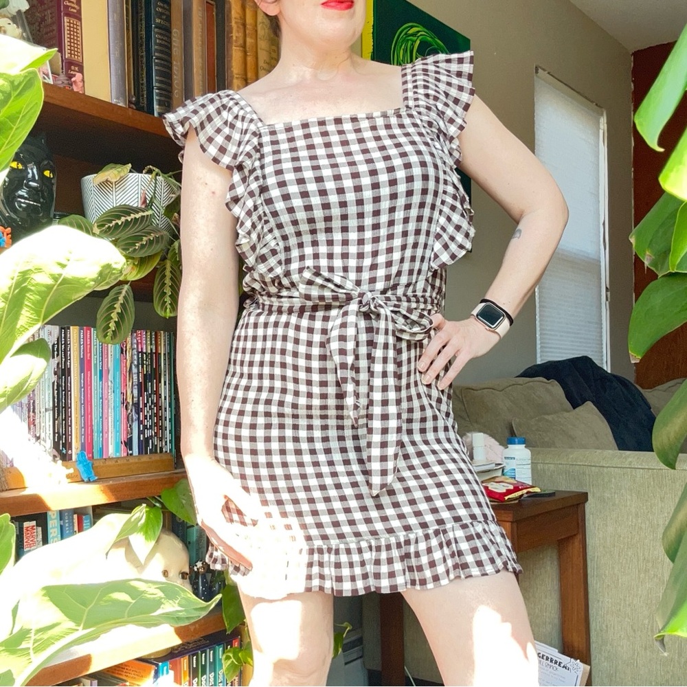 Topshop Brown Gingham Ruffle Dress NWT